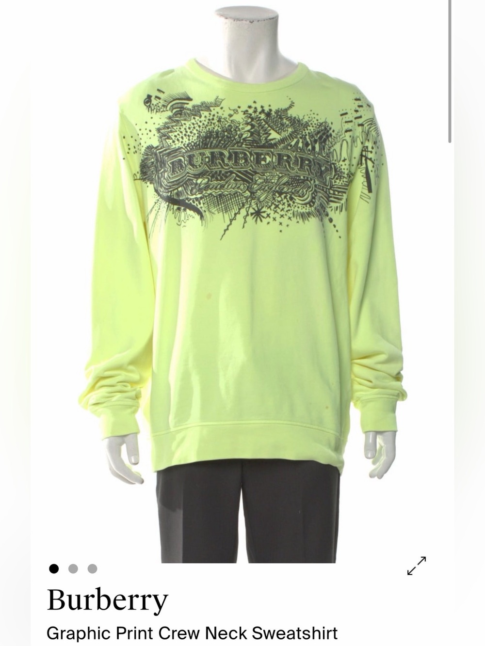 Burberry Neon Lime yellow Graphic Crewneck Sweatshirt